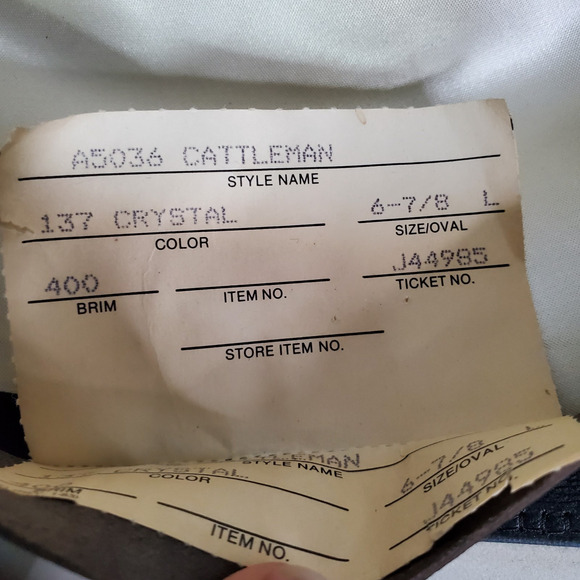 RESISTOL Cowboy Hat 6 7/8 5X Beaver Crystal White Cattleman Western A5036 L oval - Picture 8 of 16